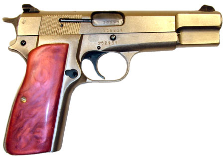 Browning Hi-power P35 with cranberry pearl grips
