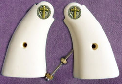 Hand ejector grips with gold gross medallions